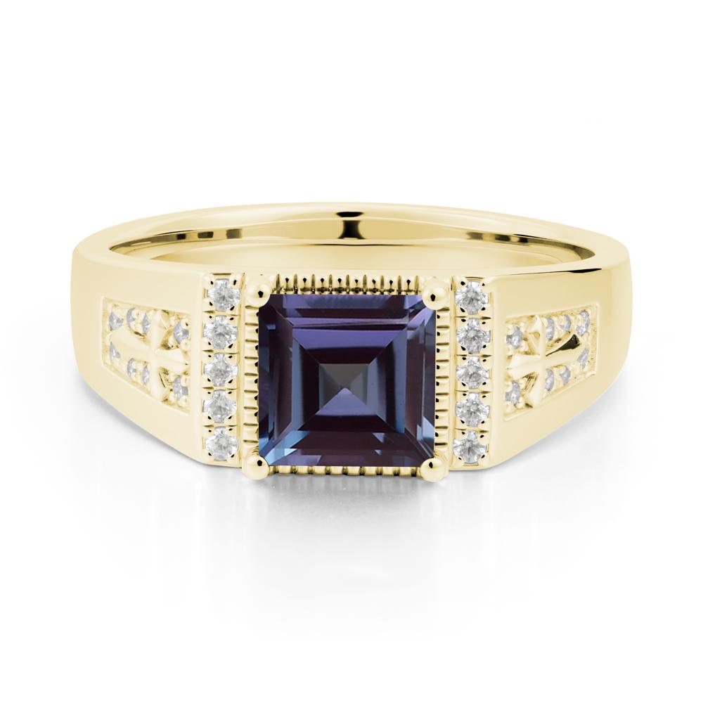 Men's Wide Band Square Alexandrite Ring - LUO Jewelry #metal_18k yellow gold