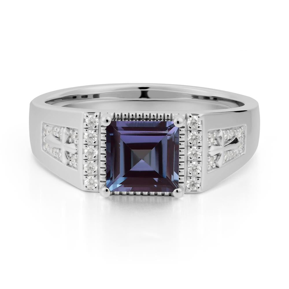 Men's Wide Band Square Alexandrite Ring - LUO Jewelry #metal_platinum