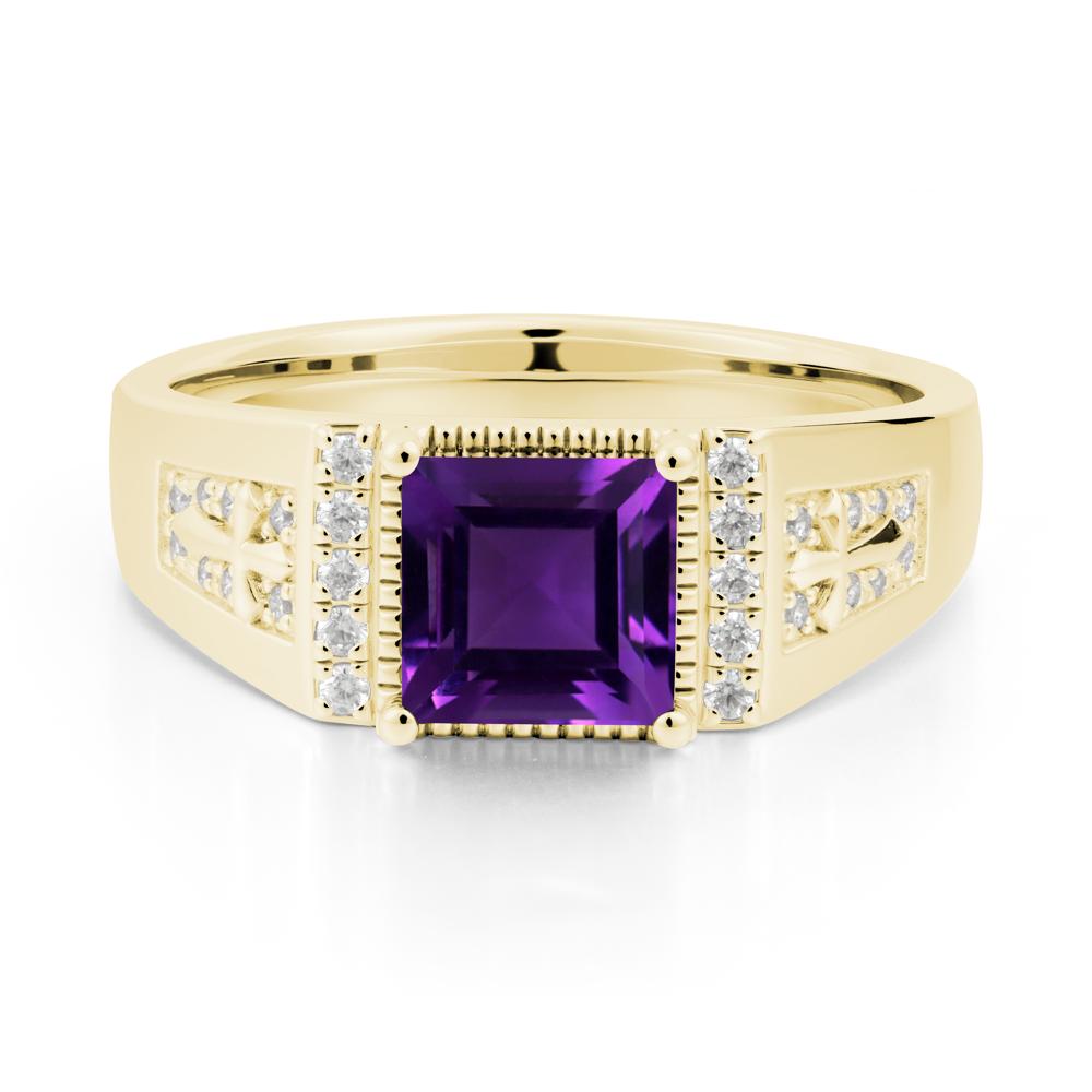 Square Amethyst Cross Ring for Men - LUO Jewelry #metal_18k yellow gold