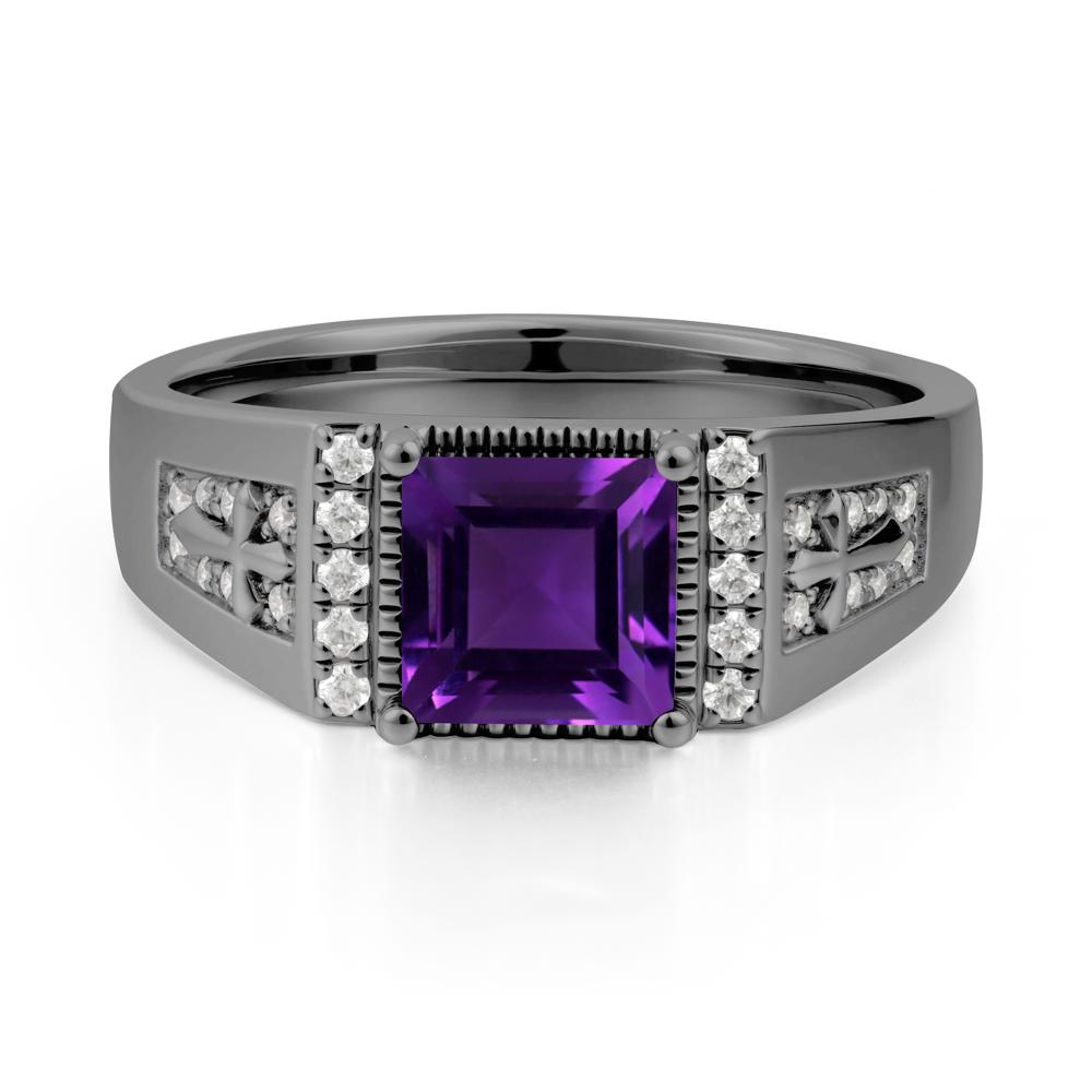 Square Amethyst Cross Ring for Men - LUO Jewelry #metal_black finish sterling silver
