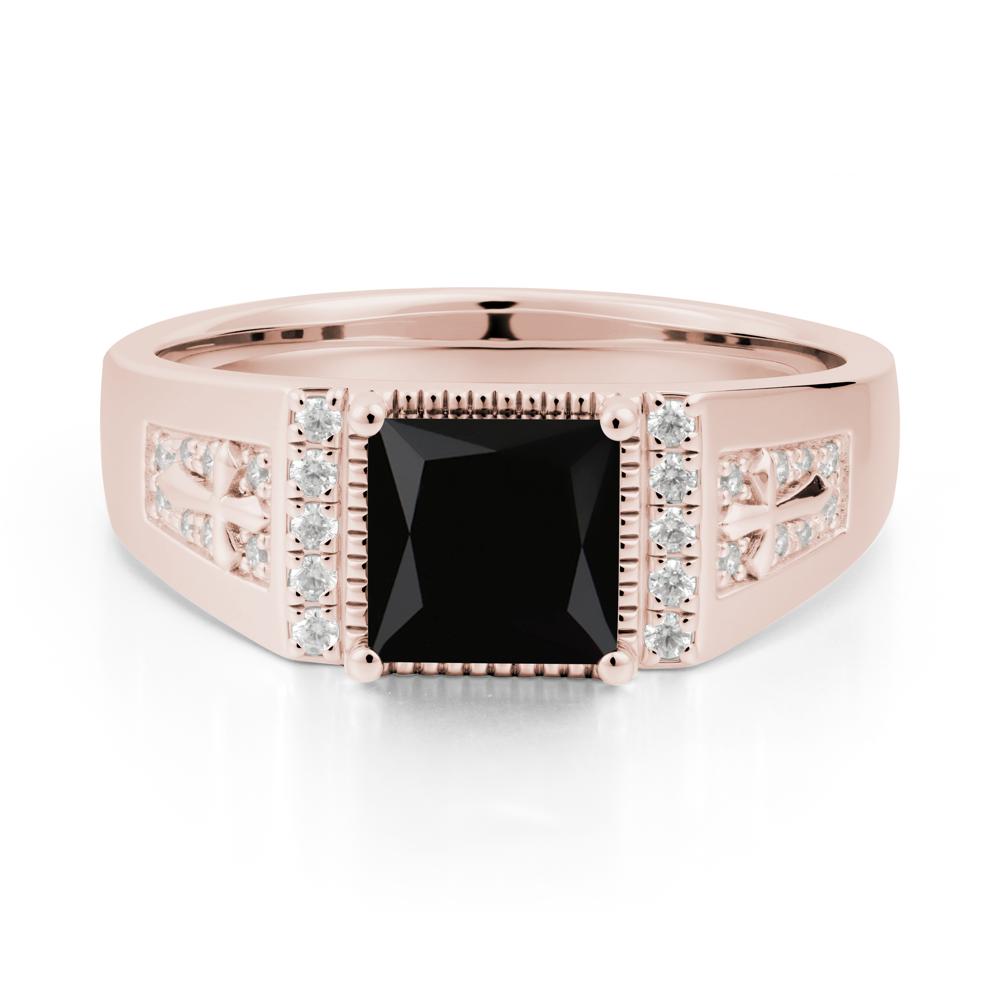 Men Black Spinel Statement Ring with Cross - LUO Jewelry #metal_14k rose gold