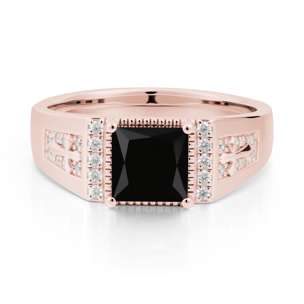 Men Black Spinel Statement Ring with Cross - LUO Jewelry #metal_18k rose gold