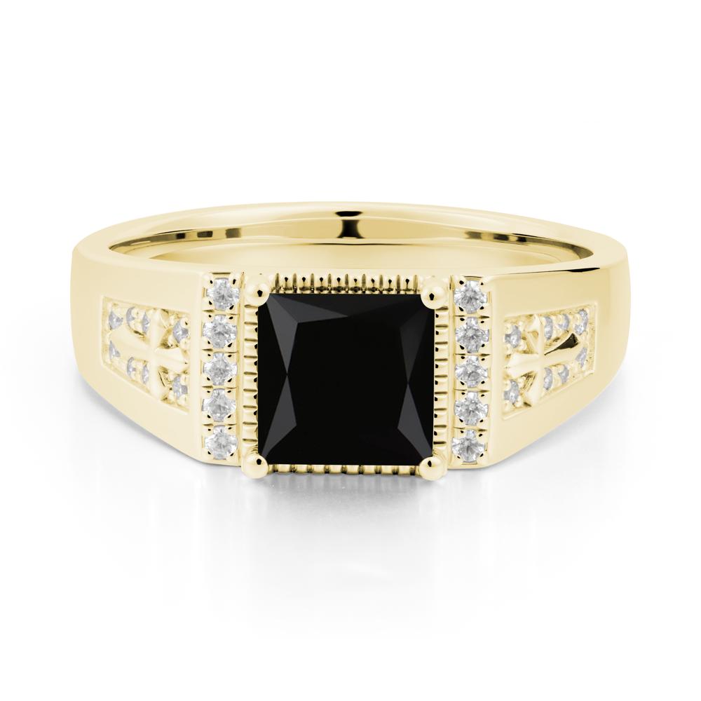Men Black Spinel Statement Ring with Cross - LUO Jewelry #metal_18k yellow gold