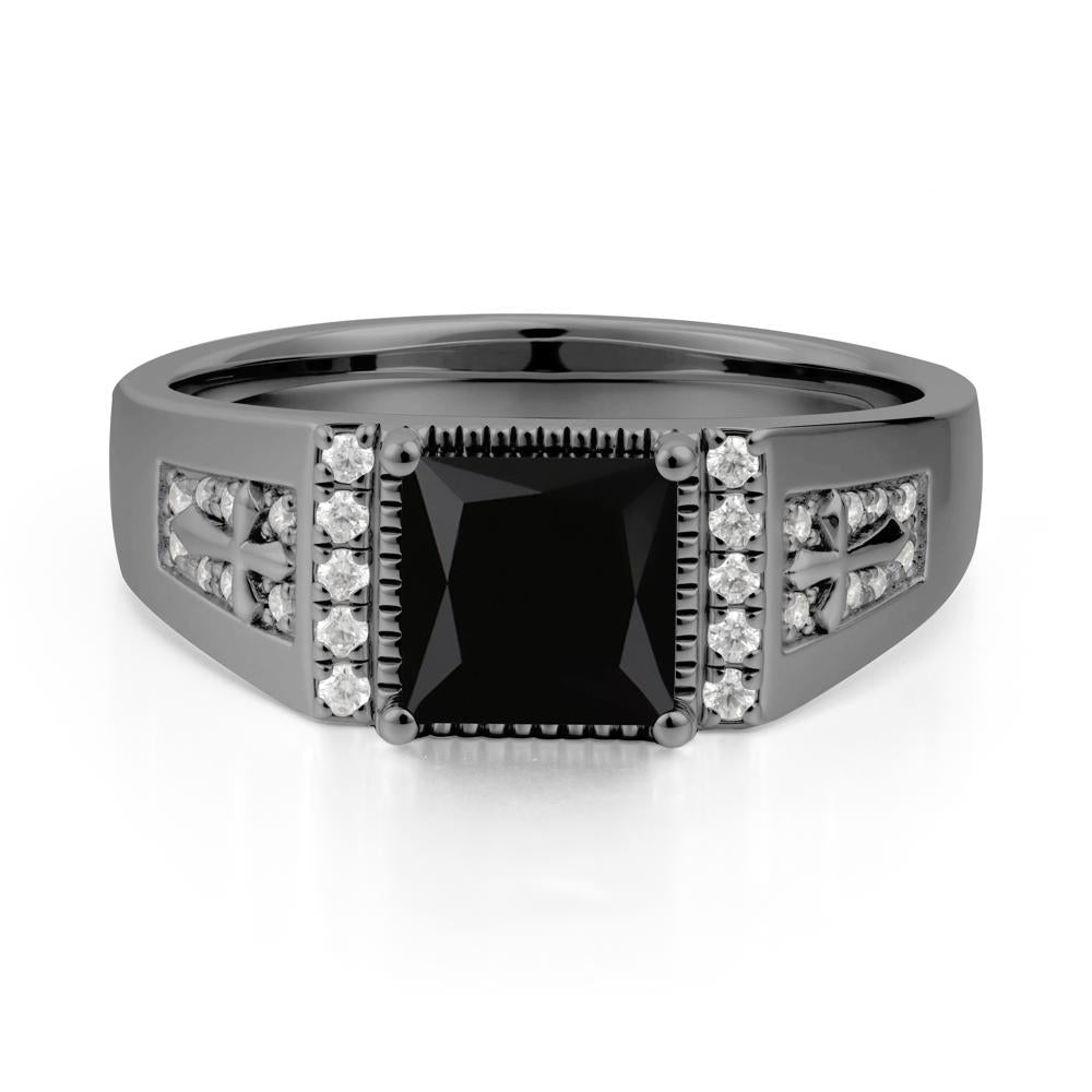 Men Black Spinel Statement Ring with Cross - LUO Jewelry #metal_black finish sterling silver