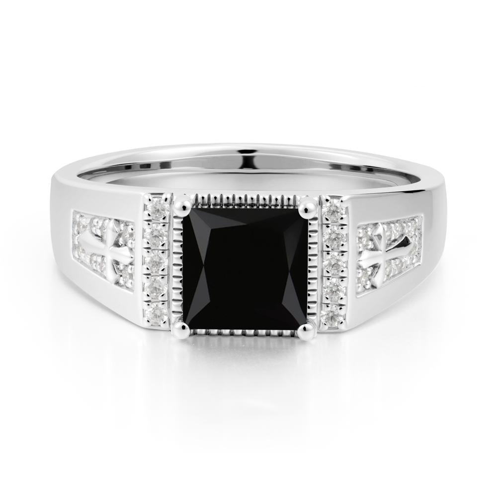Men Black Spinel Statement Ring with Cross - LUO Jewelry #metal_sterling silver