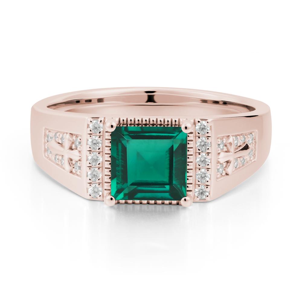 Men's Wide Band Square Emerald Ring - LUO Jewelry #metal_14k rose gold