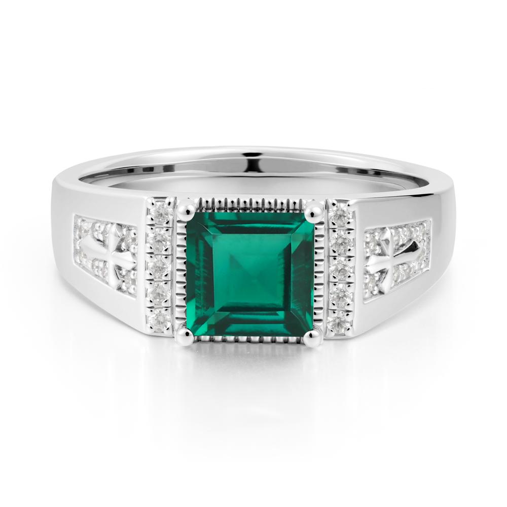 Men's Wide Band Square Emerald Ring - LUO Jewelry #metal_18k white gold
