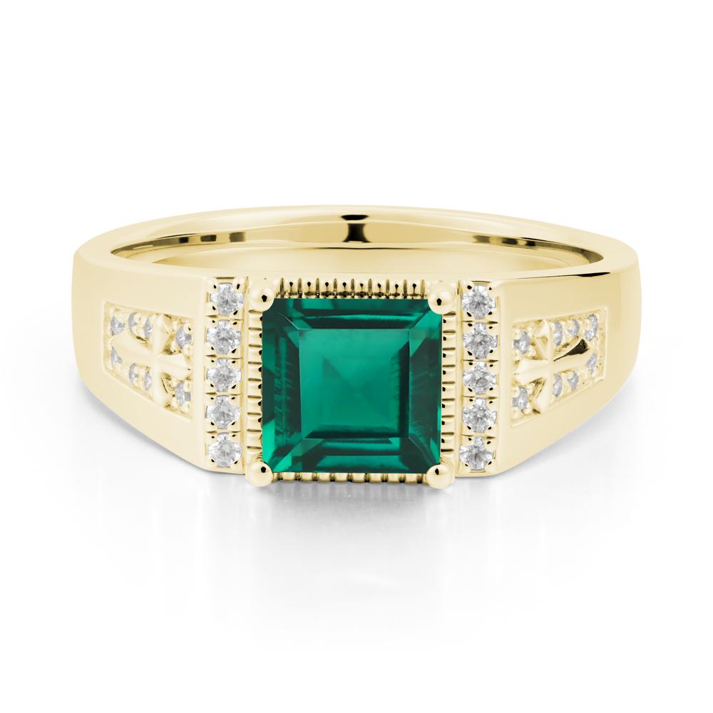 Men's Wide Band Square Emerald Ring - LUO Jewelry #metal_18k yellow gold
