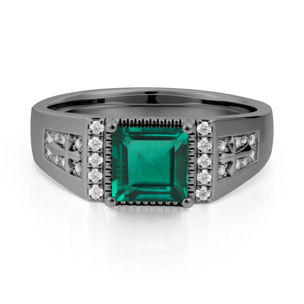 Men's Wide Band Square Emerald Ring - LUO Jewelry #metal_black finish sterling silver