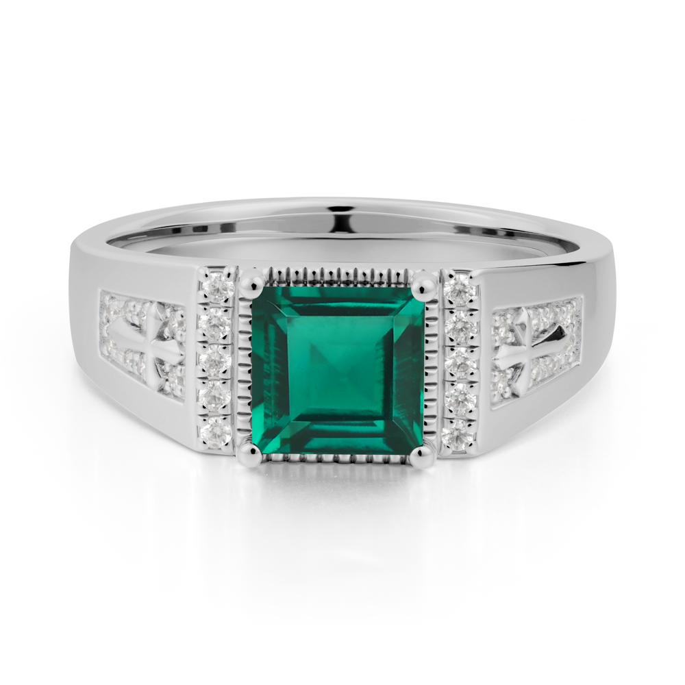 Men's Wide Band Square Emerald Ring - LUO Jewelry #metal_platinum