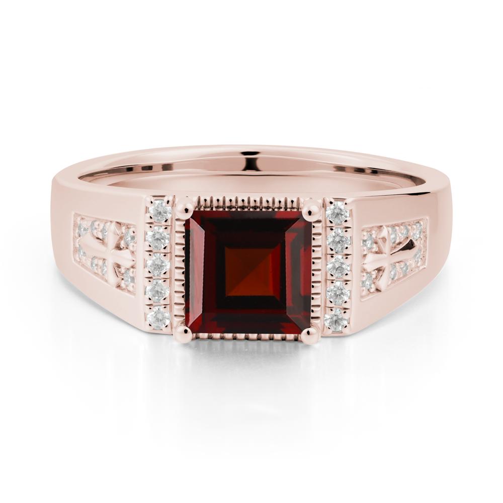 Square Garnet Cross Ring for Men - LUO Jewelry #metal_14k rose gold