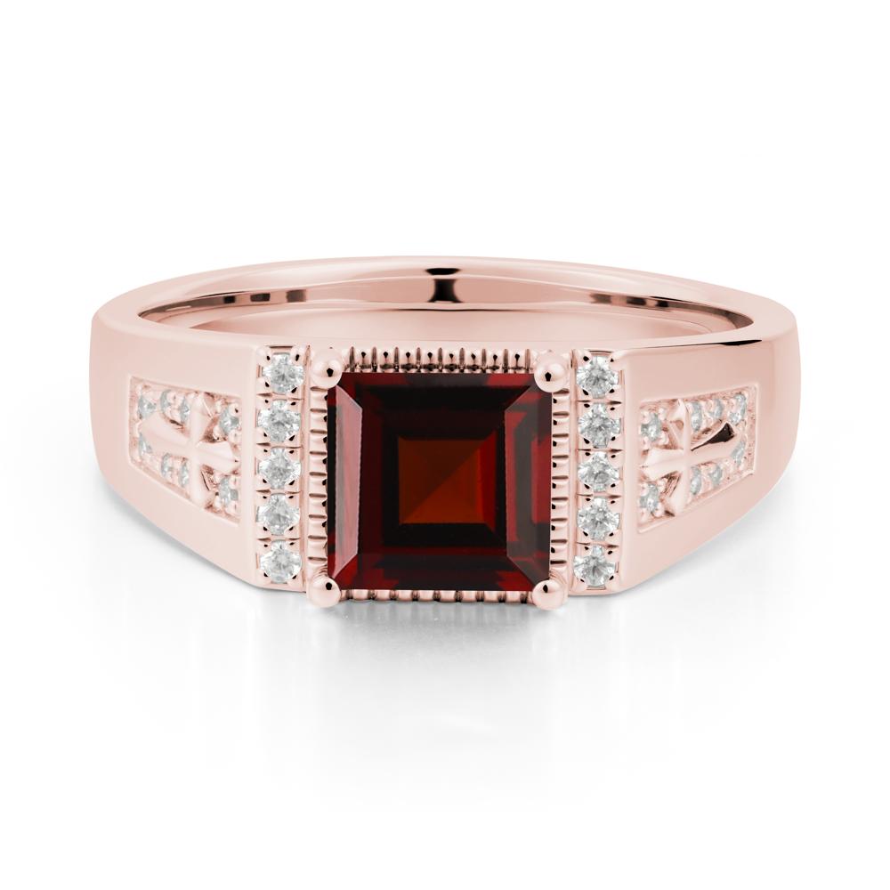 Square Garnet Cross Ring for Men - LUO Jewelry #metal_18k rose gold