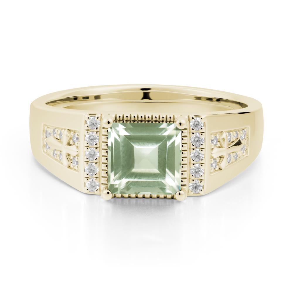Men Green Amethyst Statement Ring with Cross - LUO Jewelry #metal_14k yellow gold