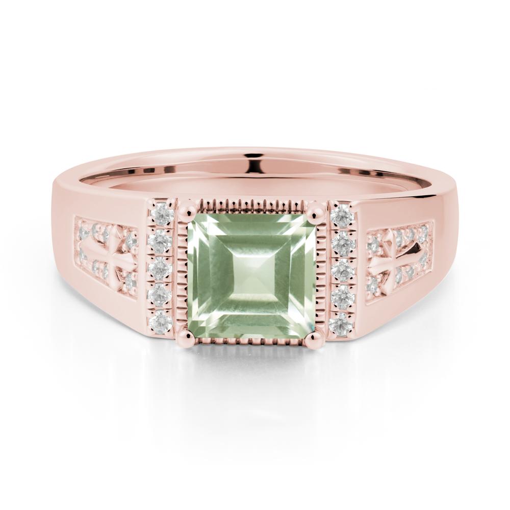 Men Green Amethyst Statement Ring with Cross - LUO Jewelry #metal_18k rose gold