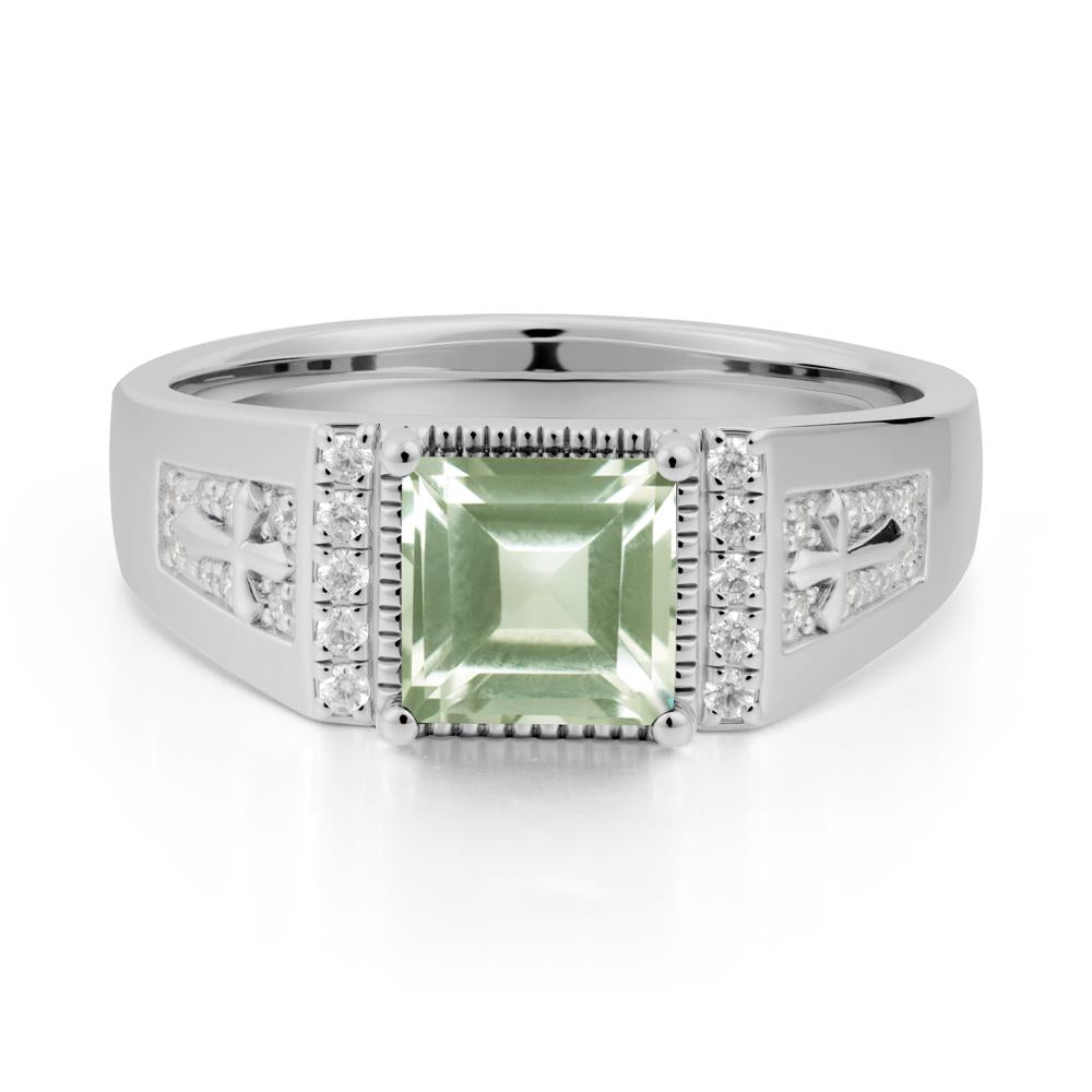Men Green Amethyst Statement Ring with Cross - LUO Jewelry #metal_platinum