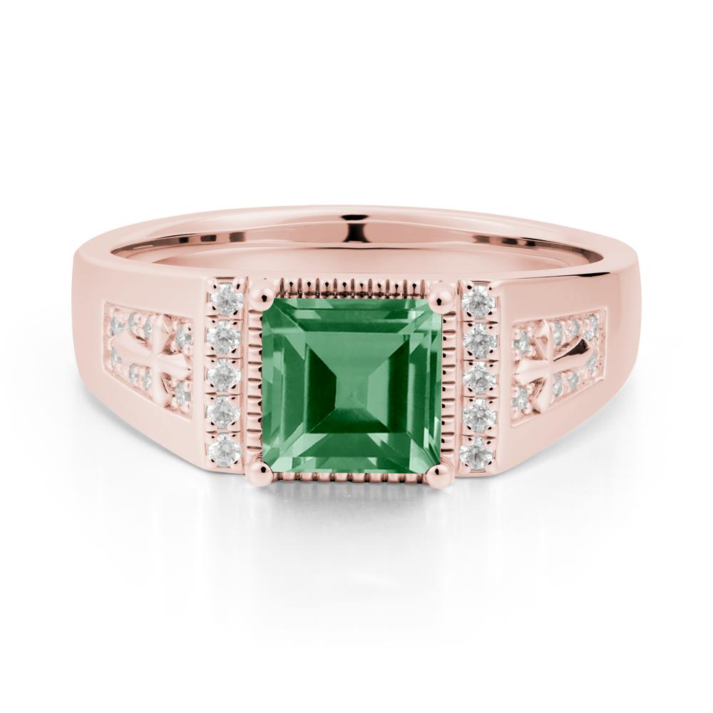 Men's Wide Band Square Green Sapphire Ring - LUO Jewelry #metal_18k rose gold