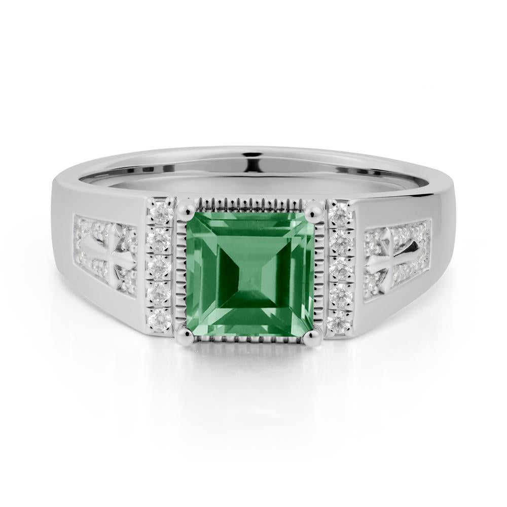 Men's Wide Band Square Green Sapphire Ring - LUO Jewelry #metal_platinum