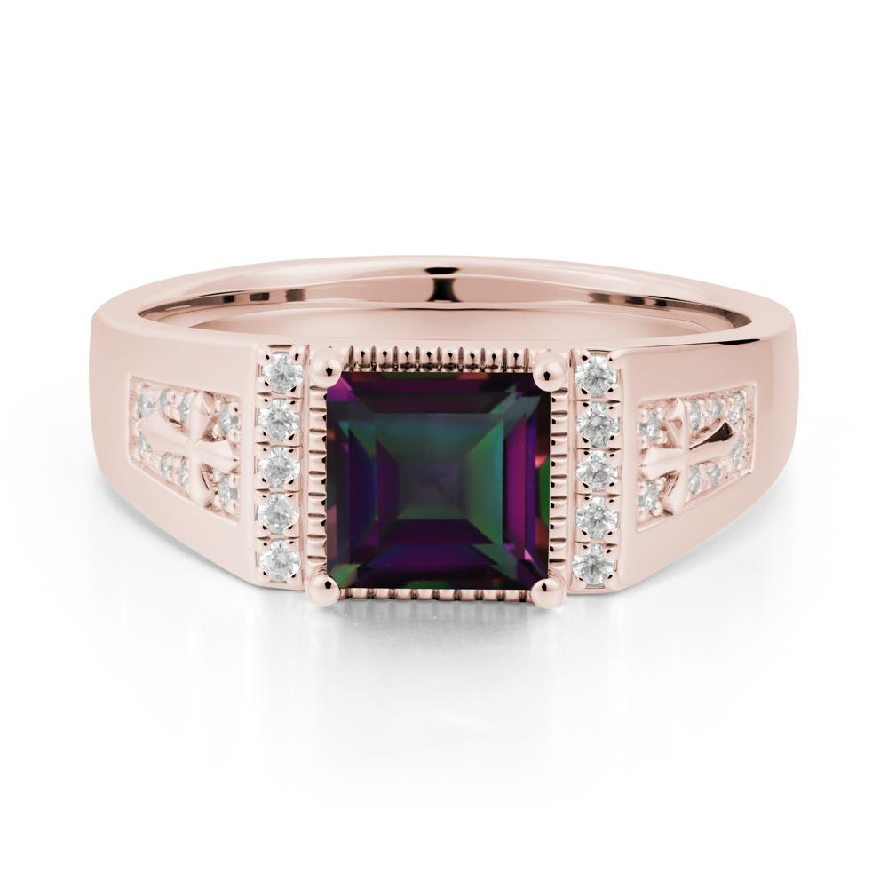 Men Mystic Topaz Statement Ring with Cross - LUO Jewelry #metal_14k rose gold