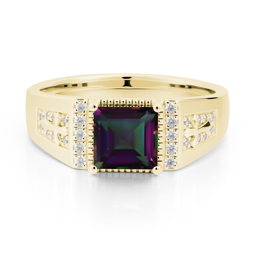 Men Mystic Topaz Statement Ring with Cross - LUO Jewelry #metal_18k yellow gold