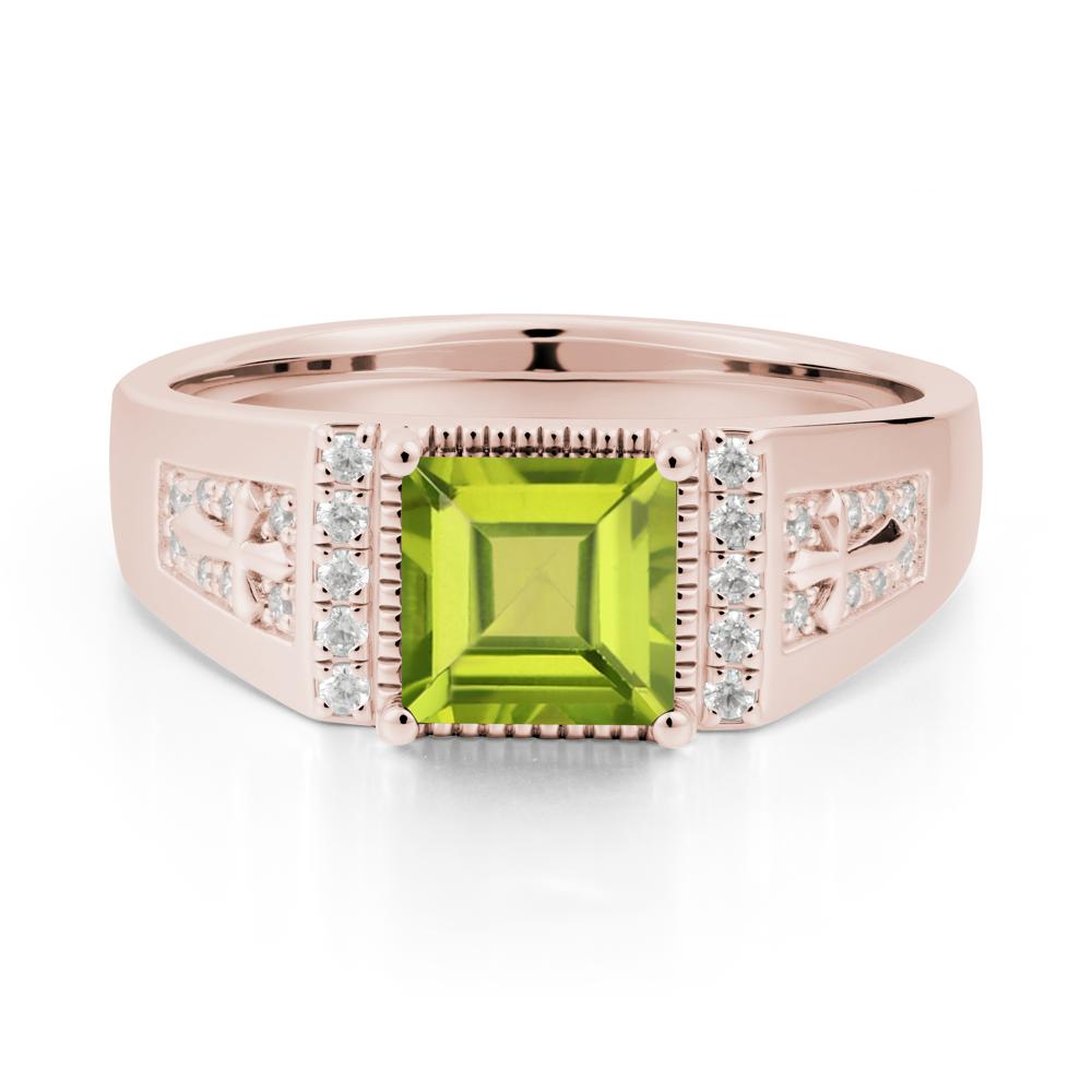 Men's Wide Band Square Peridot Ring - LUO Jewelry #metal_14k rose gold