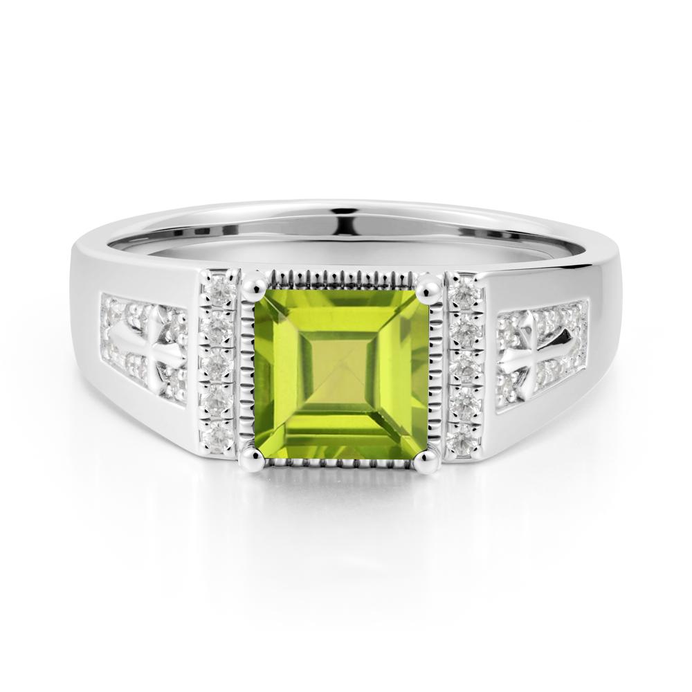 Men's Wide Band Square Peridot Ring - LUO Jewelry #metal_14k white gold