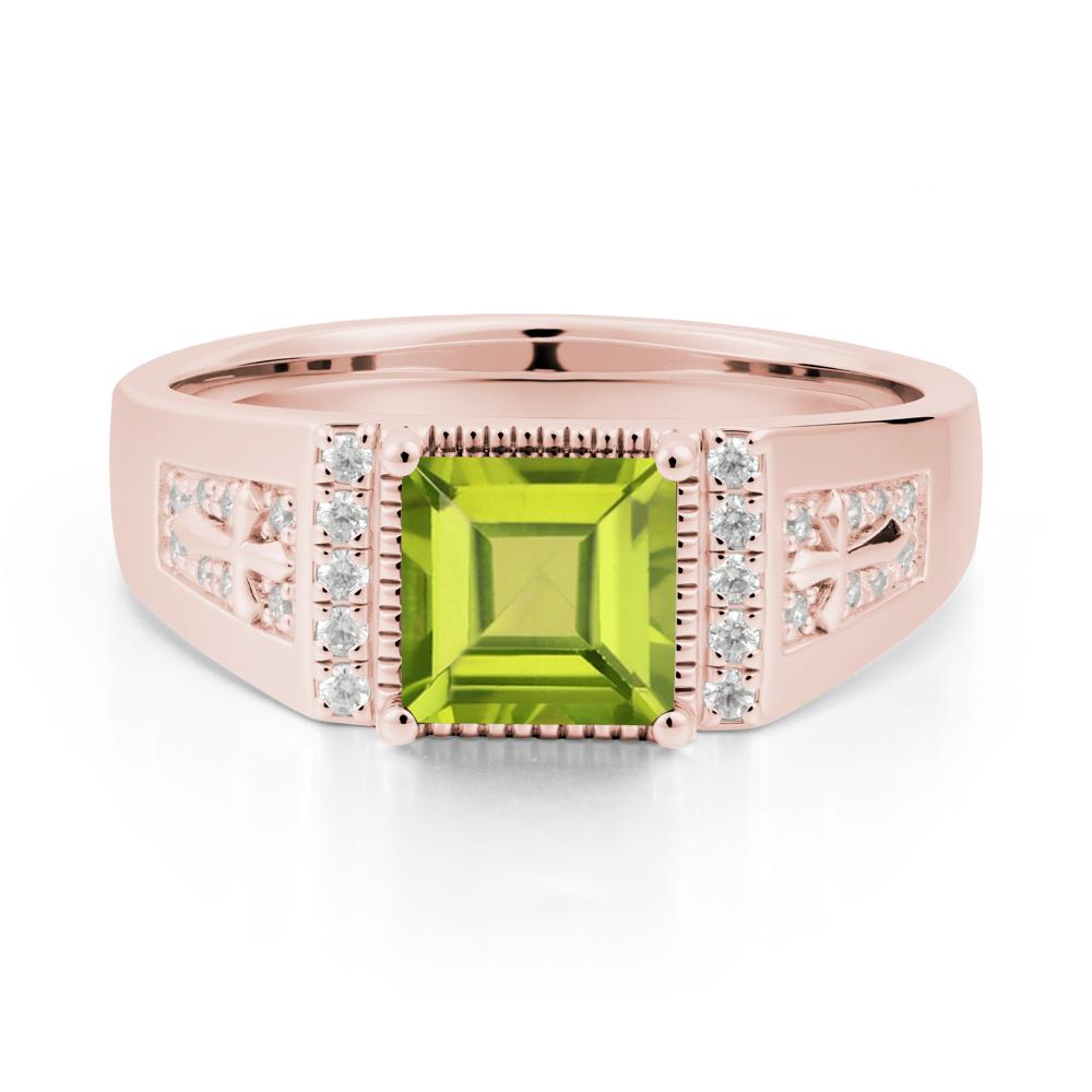 Men's Wide Band Square Peridot Ring - LUO Jewelry #metal_18k rose gold