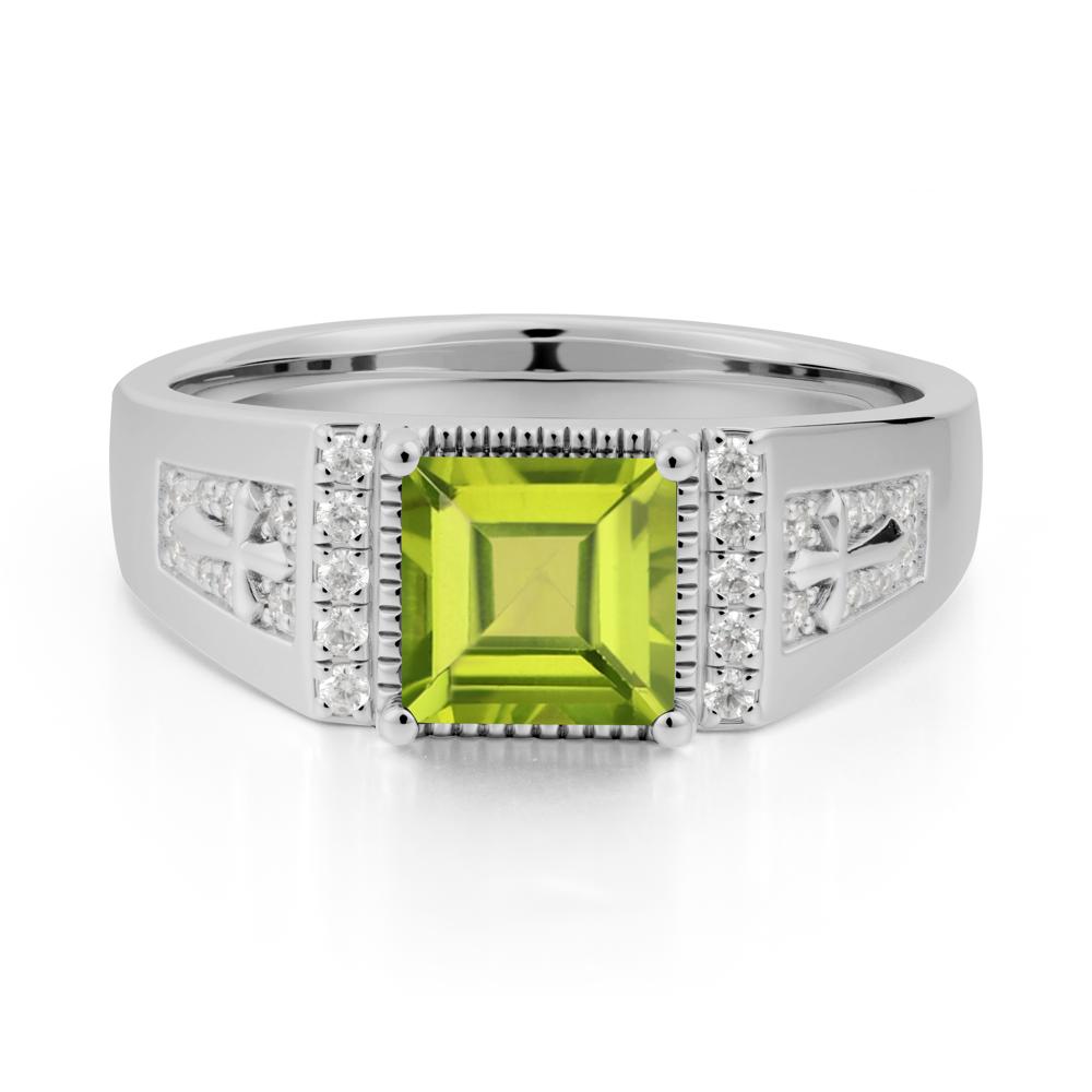 Men's Wide Band Square Peridot Ring - LUO Jewelry #metal_platinum