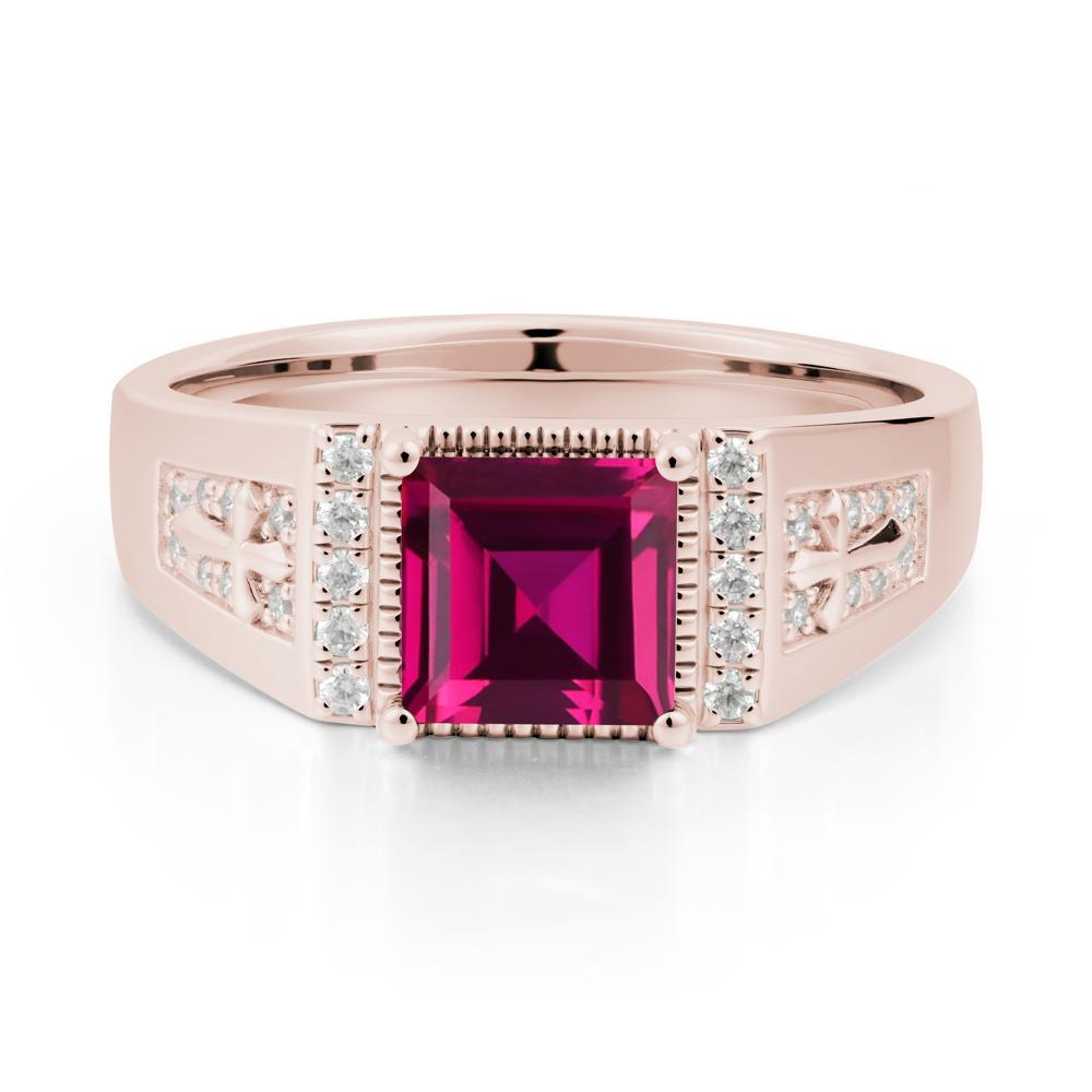 Square Ruby Cross Ring for Men - LUO Jewelry #metal_14k rose gold