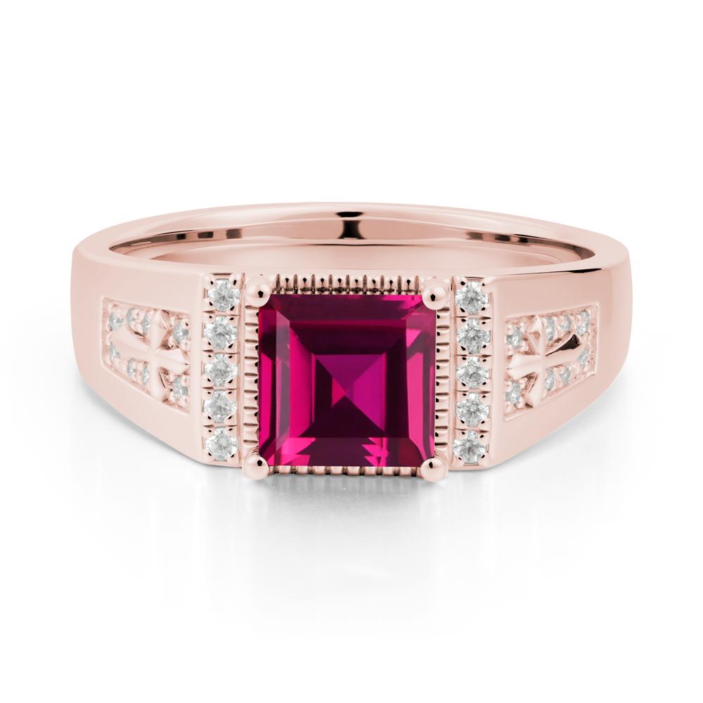 Square Ruby Cross Ring for Men - LUO Jewelry #metal_18k rose gold