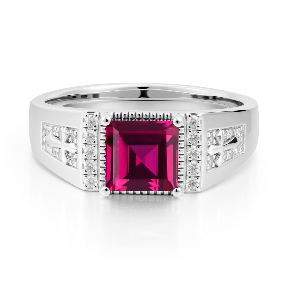 Square Ruby Cross Ring for Men - LUO Jewelry #metal_18k white gold