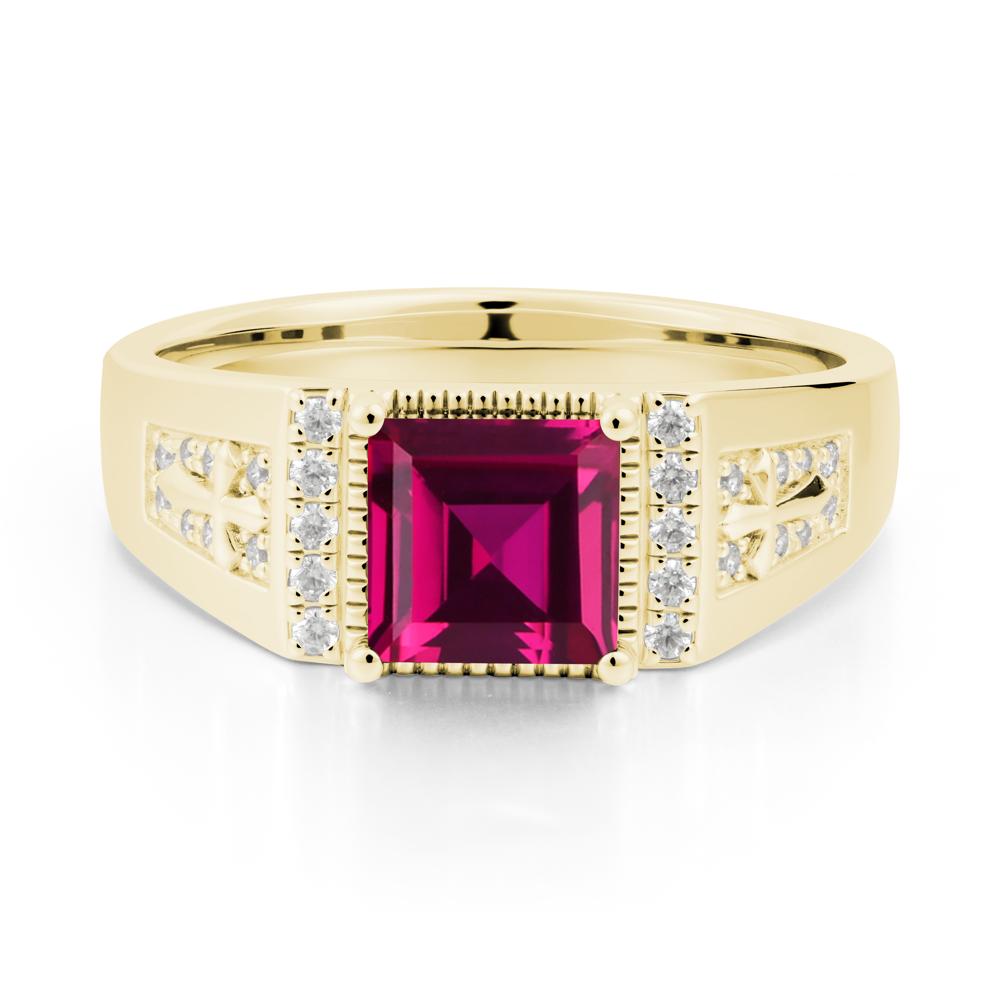 Square Ruby Cross Ring for Men - LUO Jewelry #metal_18k yellow gold