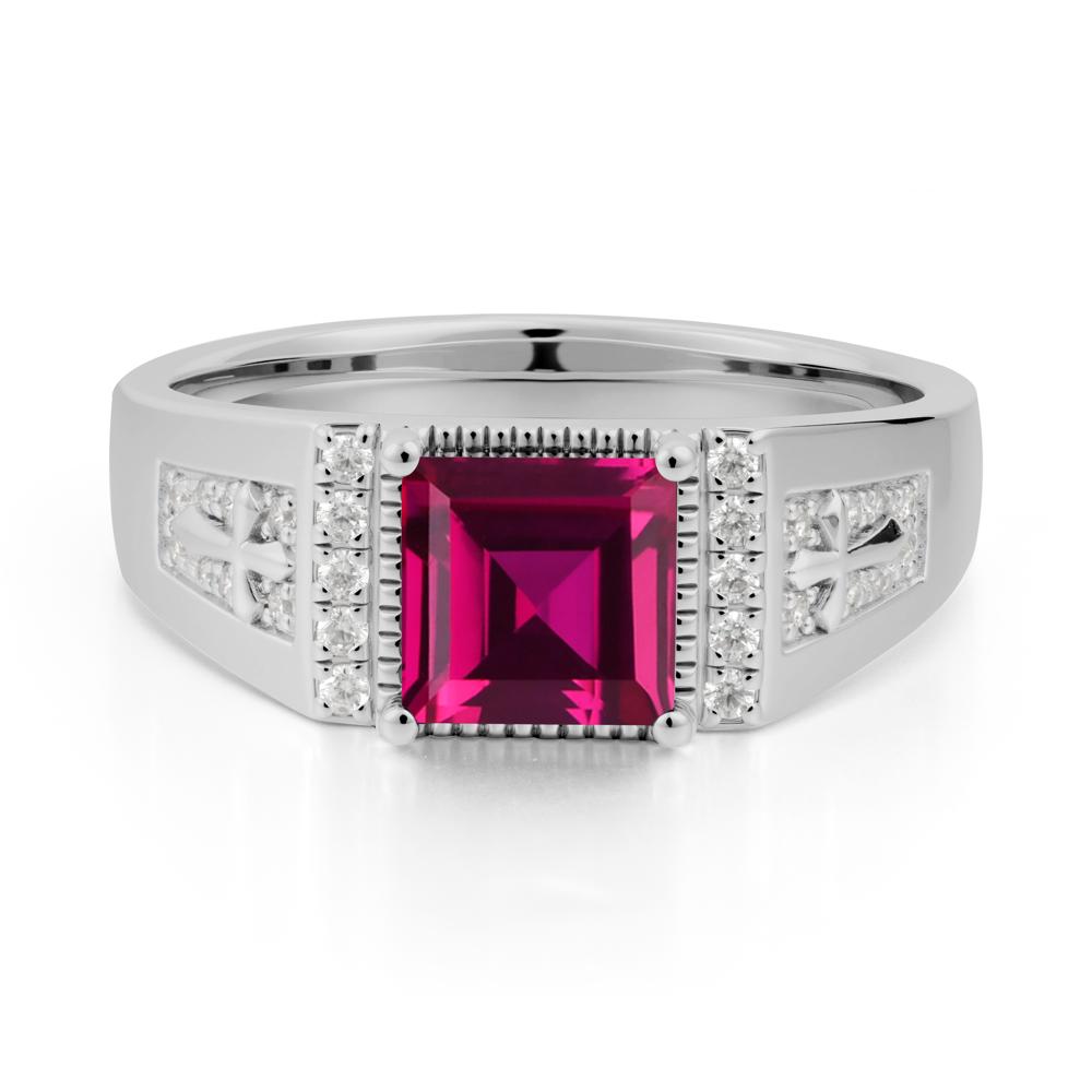 Square Ruby Cross Ring for Men - LUO Jewelry #metal_platinum