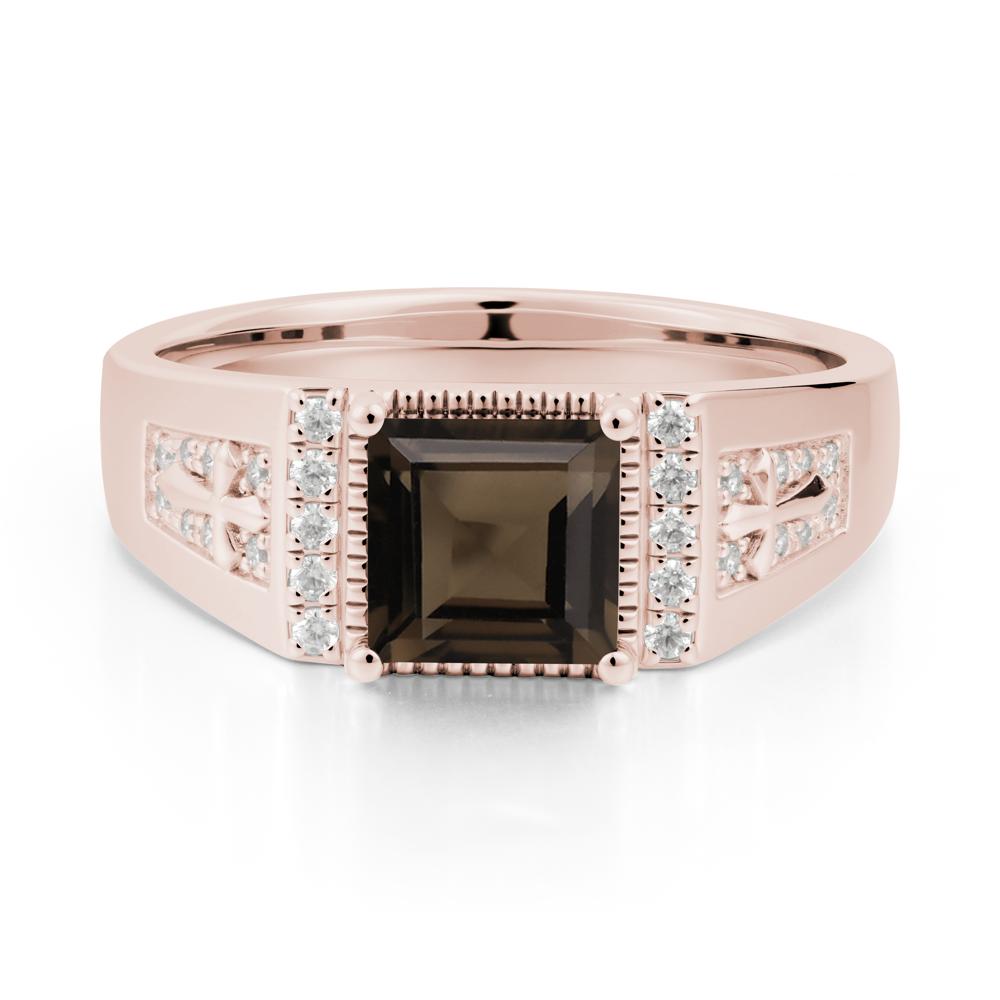 Men's Wide Band Square Smoky Quartz Ring - LUO Jewelry #metal_14k rose gold