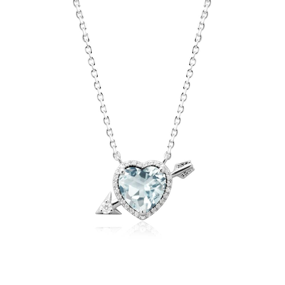 Halo Heart Shaped Aquamarine Pendant Necklace - LUO Jewelry #metal_14k white gold