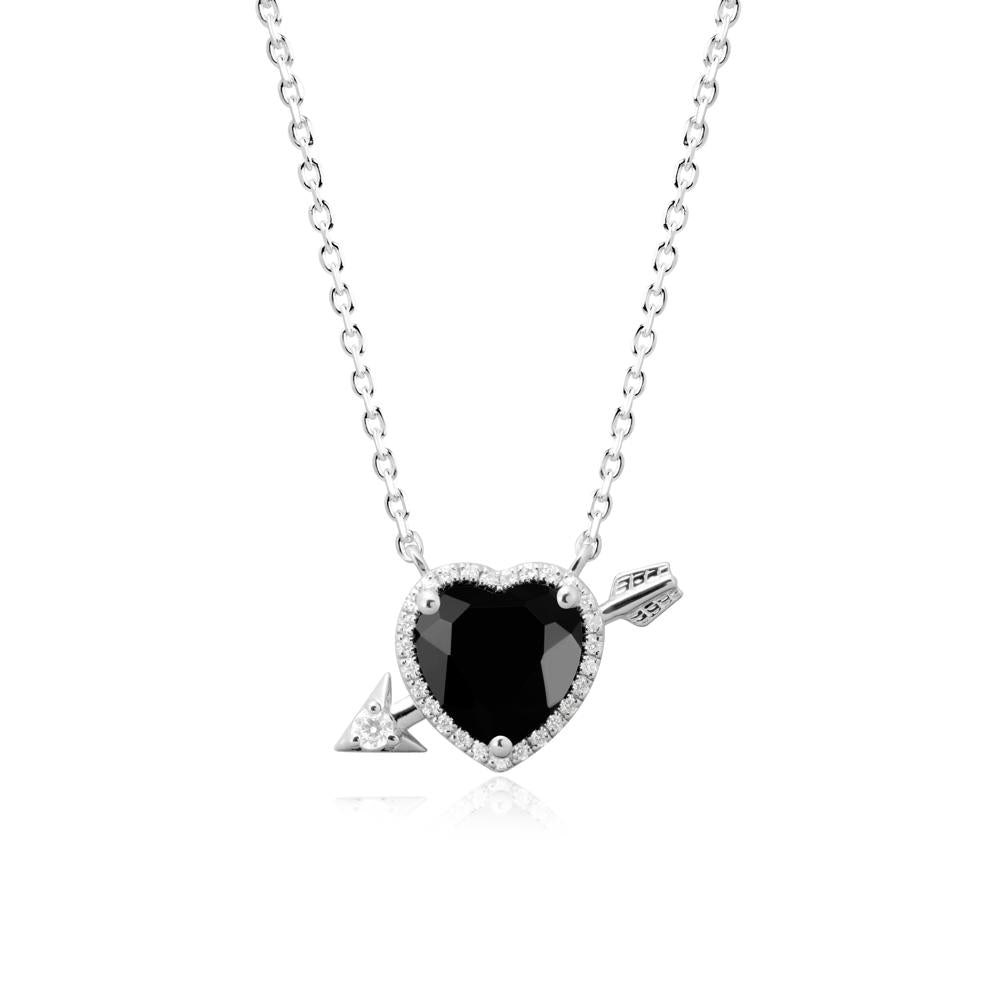 Heart Shaped Black Spinel Cupid鈥橲 Arrow Necklace - LUO Jewelry #metal_14k white gold