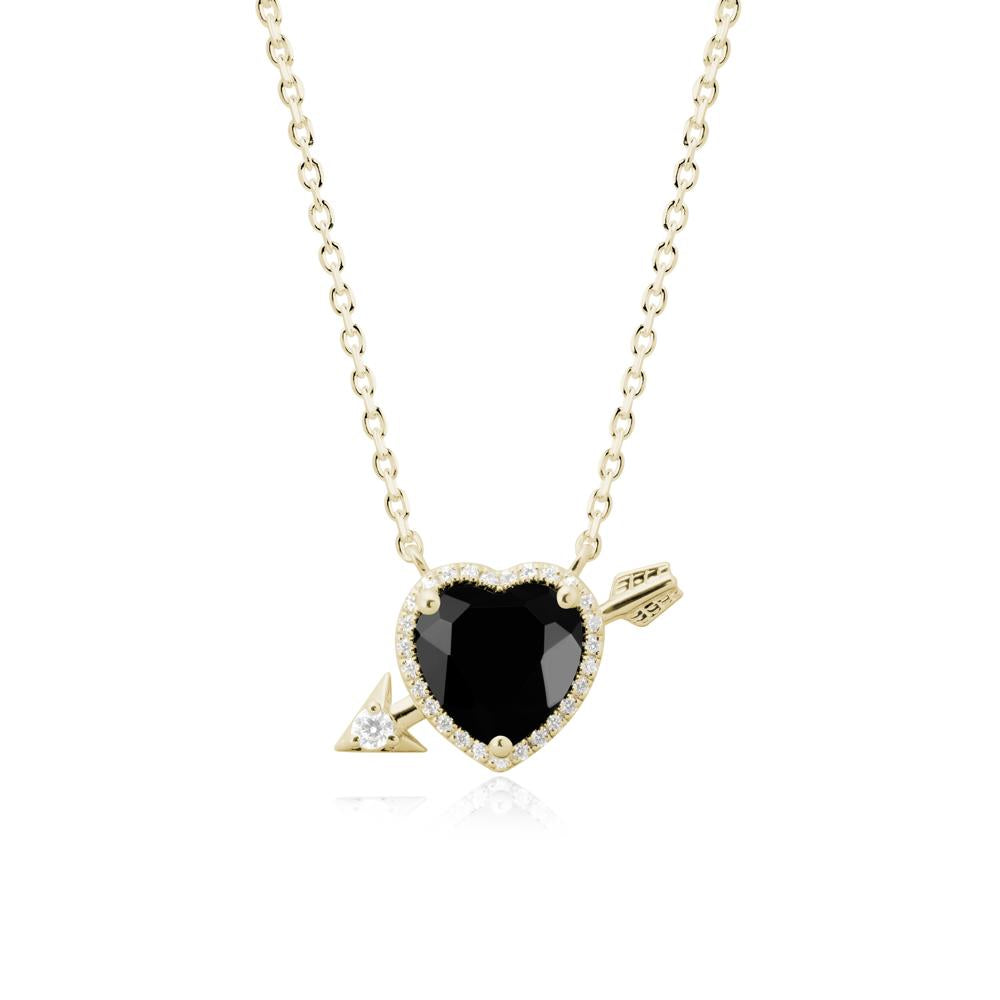 Heart Shaped Black Spinel Cupid鈥橲 Arrow Necklace - LUO Jewelry #metal_14k yellow gold