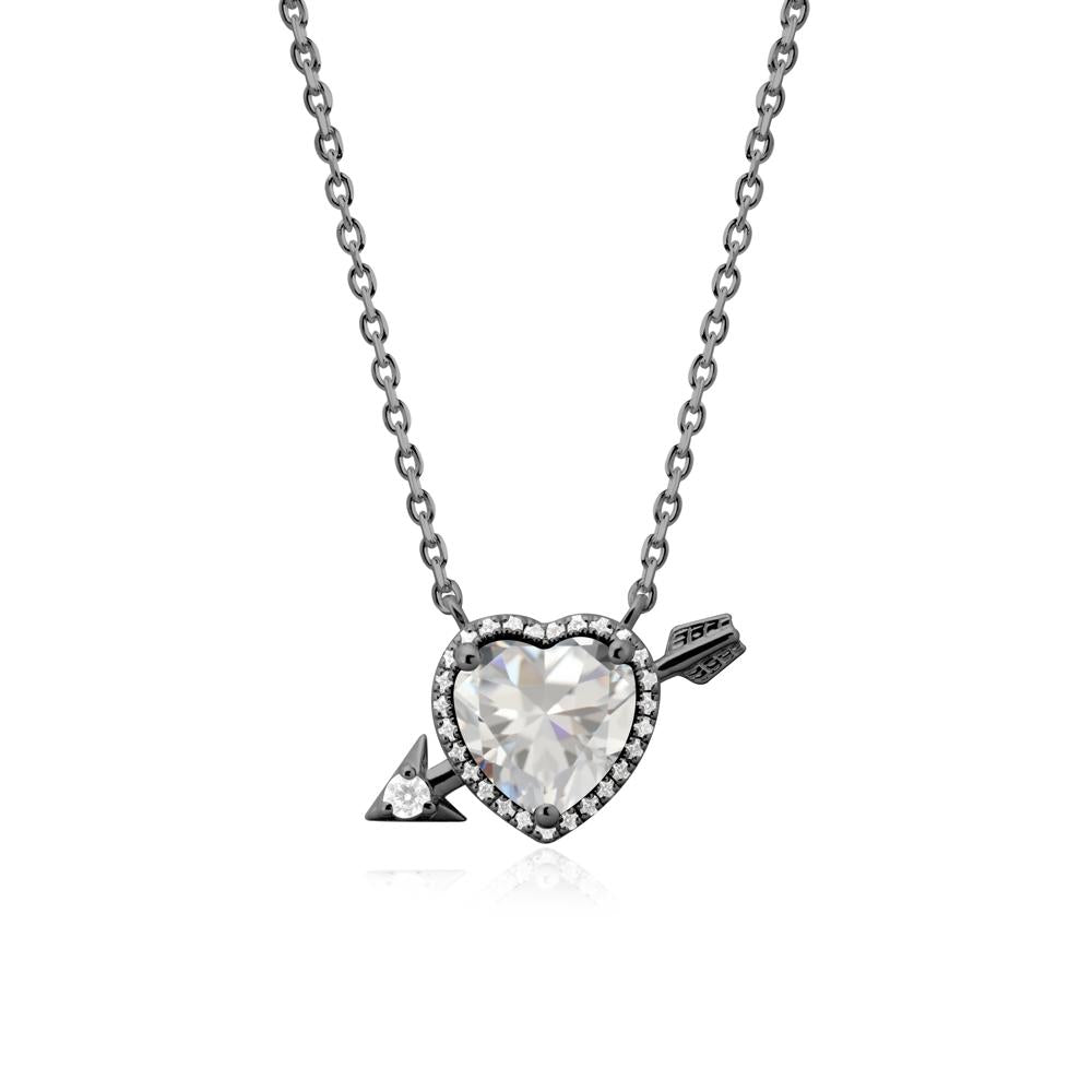 Halo Heart Shaped Cubic Zirconia Pendant Necklace - LUO Jewelry #metal_black finish sterling silver