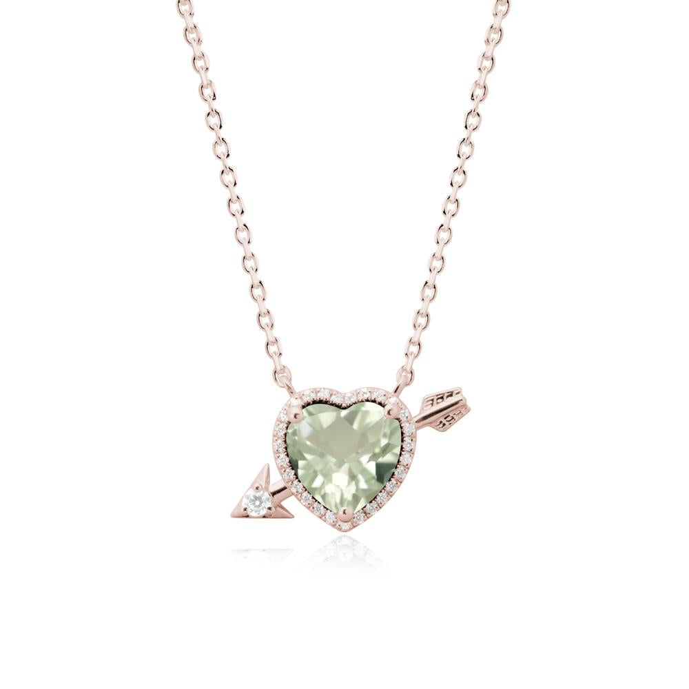 Halo Heart Shaped Green Amethyst Pendant Necklace - LUO Jewelry #metal_14k rose gold