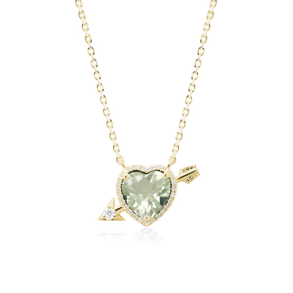Halo Heart Shaped Green Amethyst Pendant Necklace - LUO Jewelry #metal_18k yellow gold