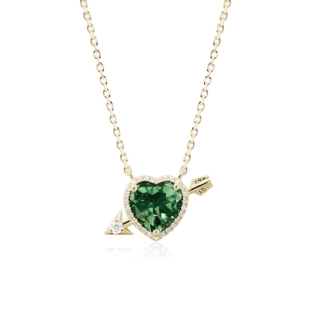 Heart Shaped Green Sapphire Cupid鈥橲 Arrow Necklace - LUO Jewelry #metal_14k yellow gold
