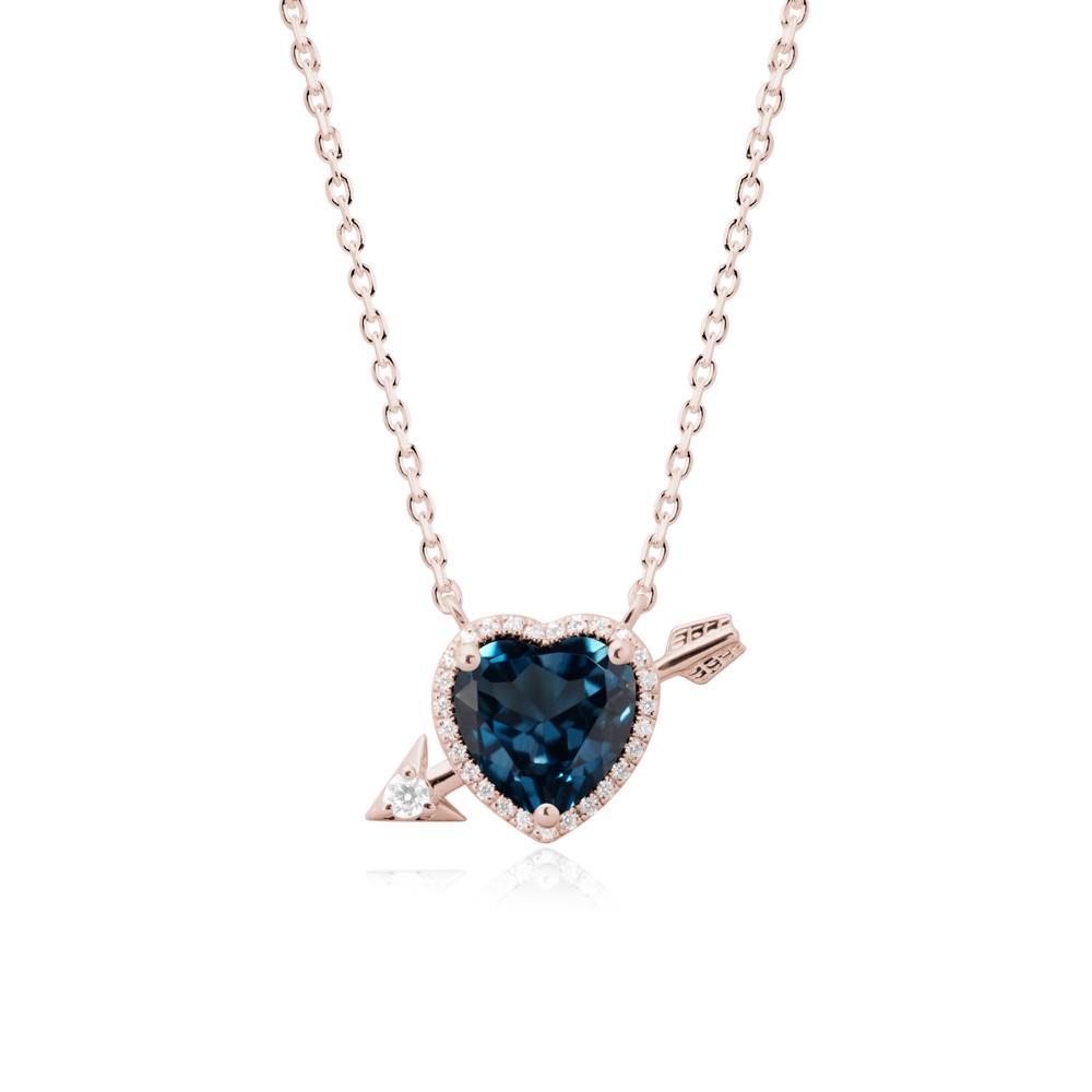 Halo Heart Shaped London Blue Topaz Pendant Necklace - LUO Jewelry #metal_14k rose gold