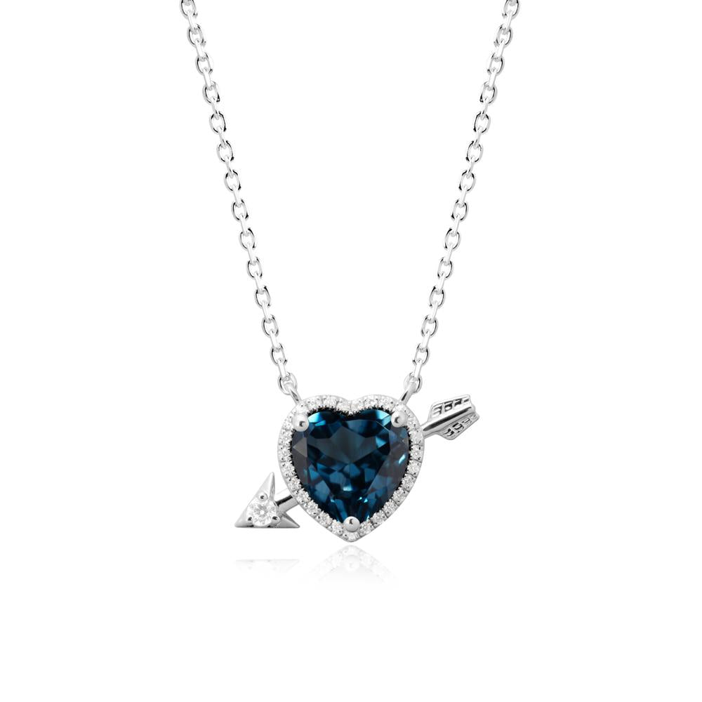 Halo Heart Shaped London Blue Topaz Pendant Necklace - LUO Jewelry #metal_14k white gold