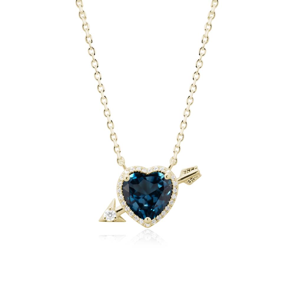 Halo Heart Shaped London Blue Topaz Pendant Necklace - LUO Jewelry #metal_14k yellow gold