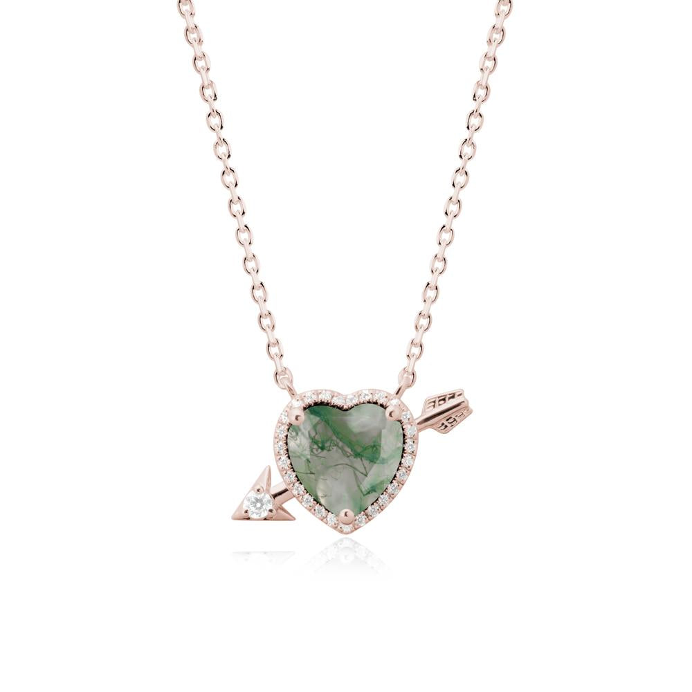Heart Shaped Moss Agate Cupid鈥橲 Arrow Necklace - LUO Jewelry #metal_14k rose gold