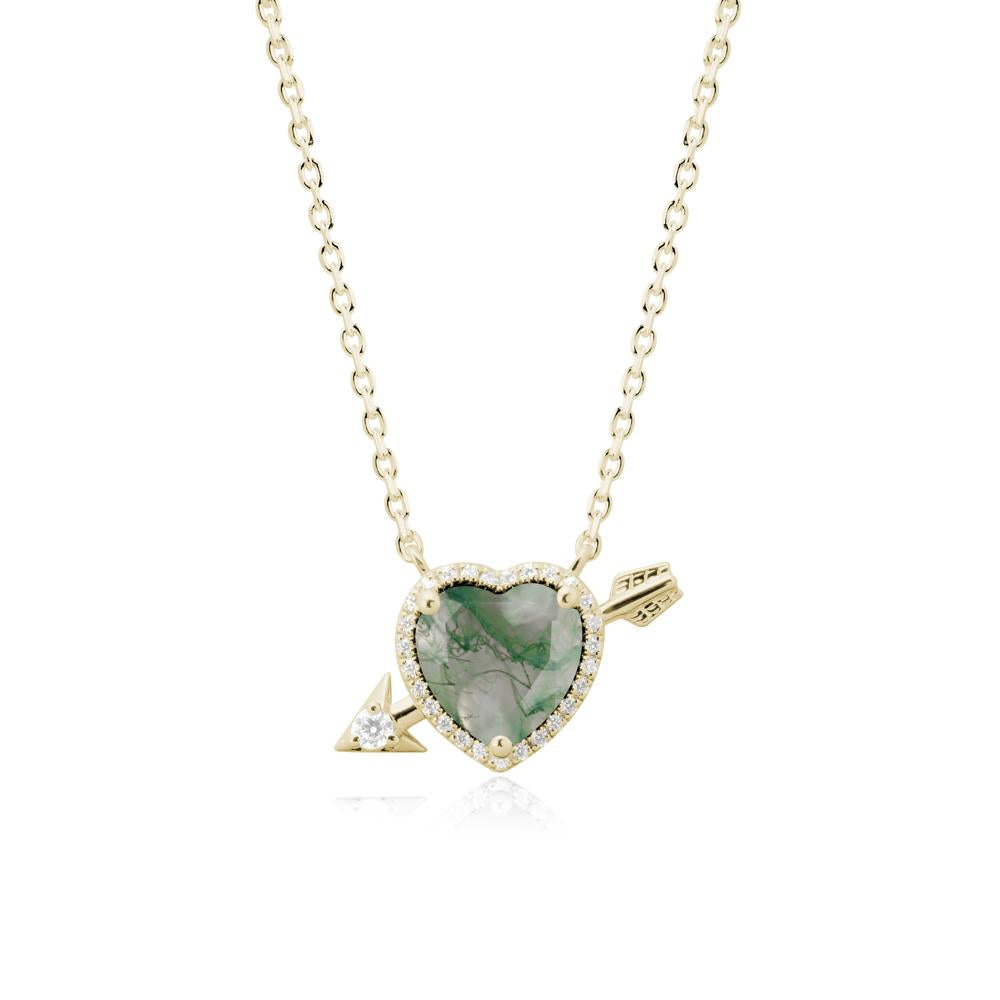 Heart Shaped Moss Agate Cupid鈥橲 Arrow Necklace - LUO Jewelry #metal_14k yellow gold