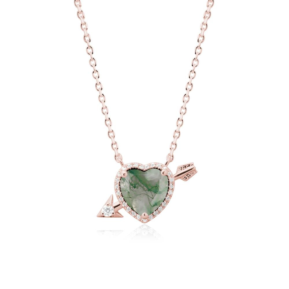 Heart Shaped Moss Agate Cupid鈥橲 Arrow Necklace - LUO Jewelry #metal_18k rose gold