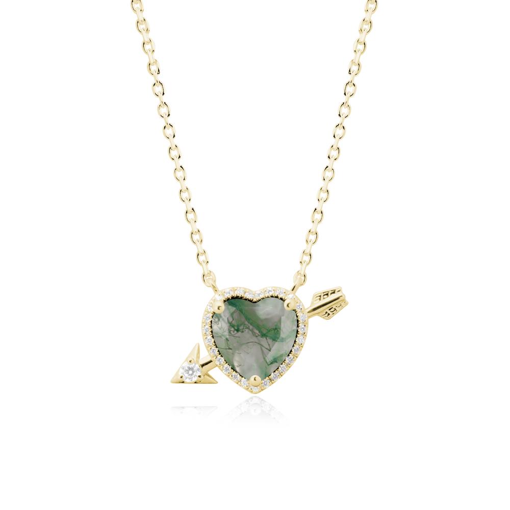 Heart Shaped Moss Agate Cupid鈥橲 Arrow Necklace - LUO Jewelry #metal_18k yellow gold