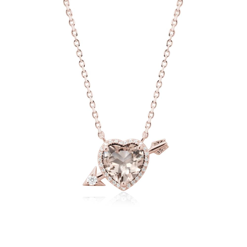 Halo Heart Shaped Morganite Pendant Necklace - LUO Jewelry #metal_14k rose gold