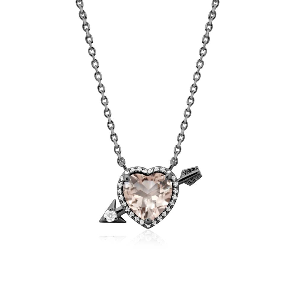 Halo Heart Shaped Morganite Pendant Necklace - LUO Jewelry #metal_black finish sterling silver