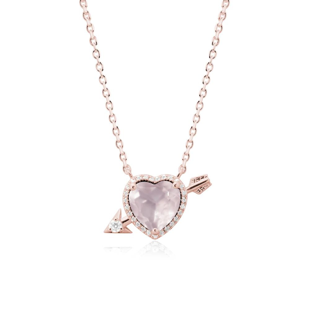 Halo Heart Shaped Rose Quartz Pendant Necklace - LUO Jewelry #metal_18k rose gold